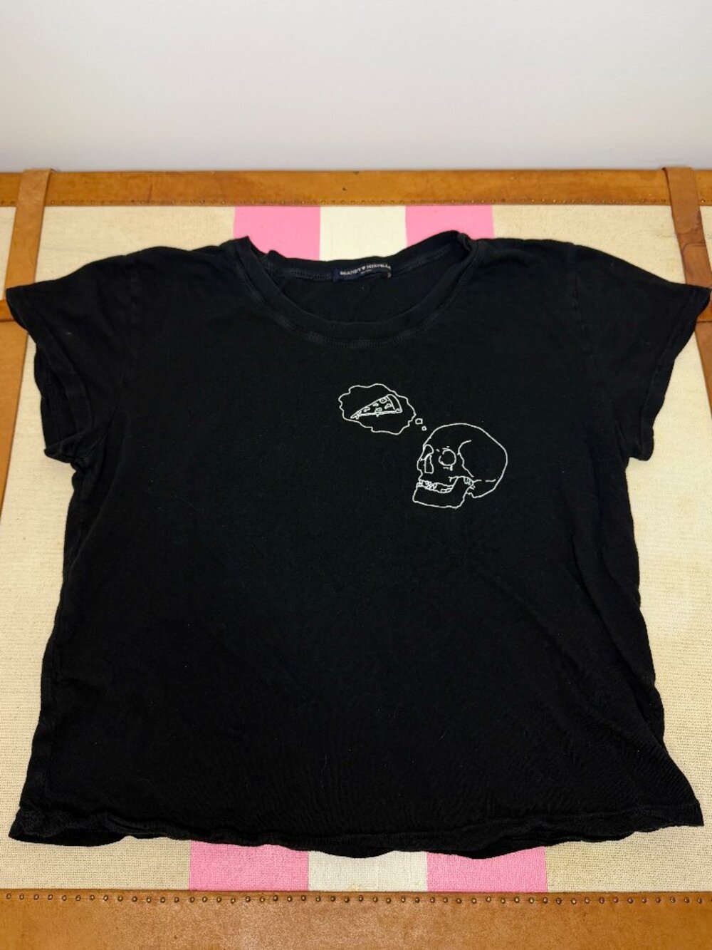 🍕 Brandy Melville Pizza Skull Graphic T-Shirt Black OS Y2K 2010s